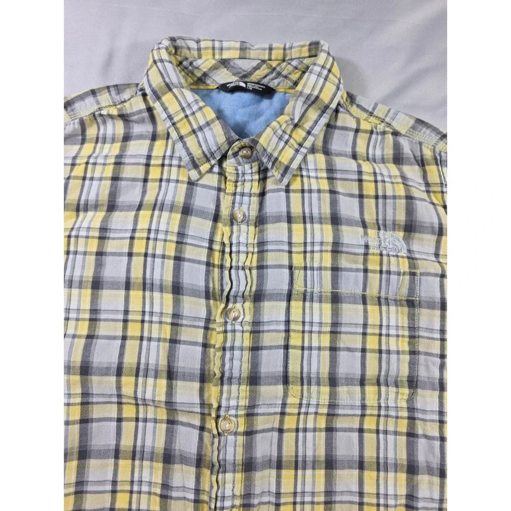 The North Face Plaid Double Weave Button Up Shirt Mens Large Yellow Grey